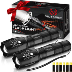 LED Flashlight 2 Pack, Bright Tactical Torch High Lumens with 5 Modes, Waterproof Zoomable Flash Light for Outdoor, Gifts for Father'S Day Camping Essentials Gear