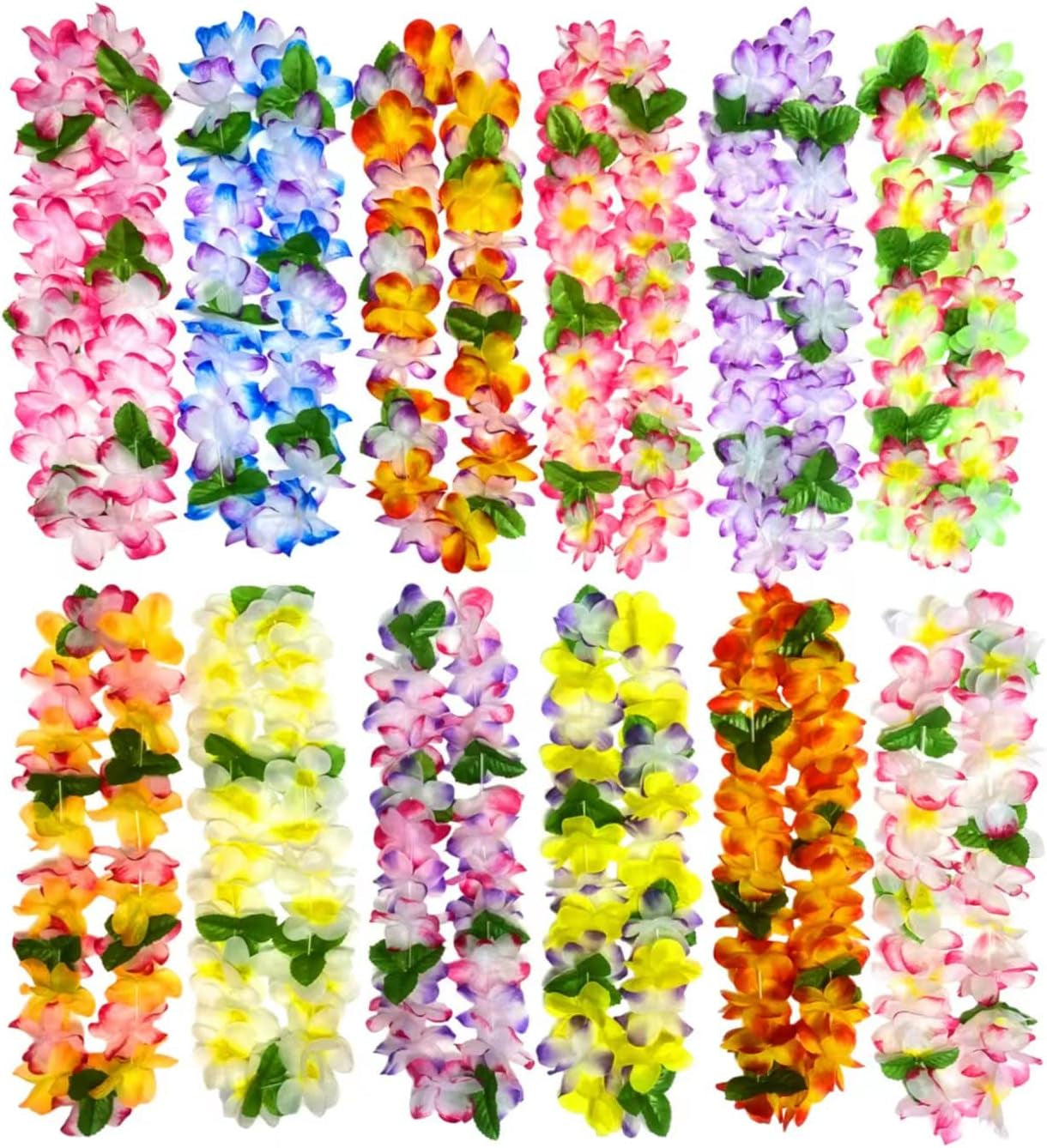 12PCS Hawaiian Leis Luau Party Decorations Tropical Party Favors Lei Hawaiian Flower Lei Perfect for Hawaiian Luaus Party Birthday Party Favors.