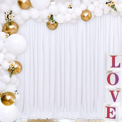 White Curtains Backdrop for Wedding Parties, Photo Backdrop Curtains for Wedding Decorations Birthday, Wrinkle Free Polyester 5Ft X 10Ft Fabric Drape 2 Panels with Rod Pockets