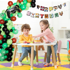 Video Game Balloon Arch Garland Kit - Black Green Brown Game Controller Mylar Balloons and Happy Birthday Banner for Video Game Birthday Decorations Balloon Arch Kit for Pixel Theme Party