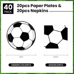 40 Pcs Soccer Plates and Napkins Party Supplies, Soccer Birthday Party Decorations Disposable Paper Plates and Napkins Tableware Set for Sports Theme Birthday Party Baby Shower Serves 20