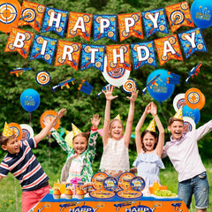 Dart War Birthday Decorations Tableware for 16 Guests, Dart War Party Supplies Plates Cups Napkins Tablecloth Dart War Balloons Banner Cake Topper Etc