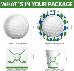 Golf Party Decorations, Golf Birthday Party Supplies, Plate, Napkin, Cup, Let'S Par-Tee Banner, Tablecloth, Cutlery, Golf Decorations for Golf Lover Baby Shower 1St 2Nd Birthday, Serves 24