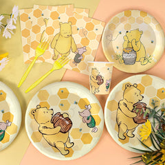 120Pcs Classic Winnie Bear Birthday Party Supplies - Plates, Napkins, Cups - Gender Neutral Baby Decoration - Serves 24 Guests