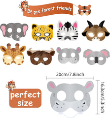 16 Pcs Safari Animal Masks for Kids Jungle Zoo Animals Cartoon Masks for Woodland Animal Theme Birthday Party Decorations