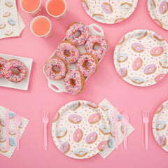 144 Piece Donut Grow up Party Supplies, Serves 24 Guests Disposable Sprinkle Paper Plates, Cocktail Napkins, Cups, Cutlery, Two Sweet Birthday Party Decorations