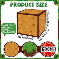 6Pieces Large Pixel Mine Party Boxes Pixel Video Game Party Decorations Pixel Miner Theme Birthday Party Supplies Pixel Miner Video Gaming Centerpieces Boxes for Kid Teen Gift Birthday Party Favor