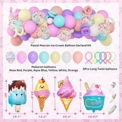 75Pcs Ice Cream Birthday Party Decorations for Girls Kids, Pastel Ice Cream Balloon Garland Arch Kit First Two Sweet Birthday Banner Foil Sprinkle Long Twist Balloons Cupcake Toppers Party Supplies