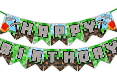 Pixel Blast Birthday Banner - Mining Party Supplies - Pixel Decorations - Blast on Pennant