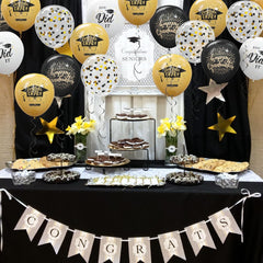 75 Pack Graduation Party Decorations Balloons Set - 12 Inch Black Gold Balloons with Balloon Ribbons for Graduation Party Decoration Supplies