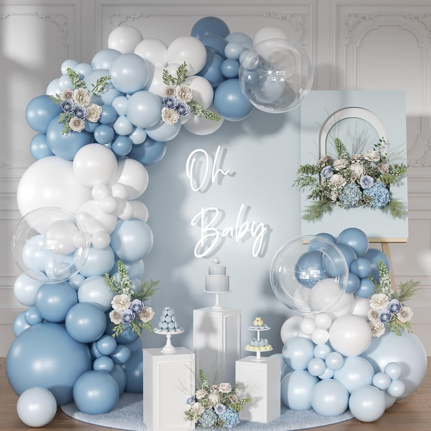 Dusty Balloon Arch Kit 126 Pcs Light Blue and White Arch Garland Kit