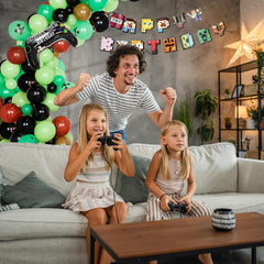 Video Game Balloon Arch Garland Kit - Black Green Brown Game Controller Mylar Balloons and Happy Birthday Banner for Video Game Birthday Decorations Balloon Arch Kit for Pixel Theme Party