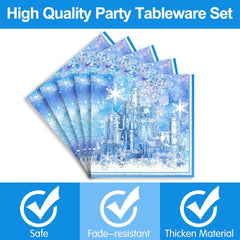 Frozen Birthday Party Supplies - Frozen Themed Tableware Decorations Include Dinner Plates, Cups, Napkins, Cutlery | 24 Guests
