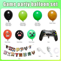 Video Game Balloon Arch Garland Kit - Black Green Brown Game Controller Mylar Balloons and Happy Birthday Banner for Video Game Birthday Decorations Balloon Arch Kit for Pixel Theme Party