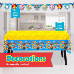 Paw Patrol Birthday Decorations | Paw Patrol Party Supplies | with Paw Patrol Tablecloth, Paw Patrol Plates, Napkins, Character Masks, Forks, Button | Serves 16 Guests