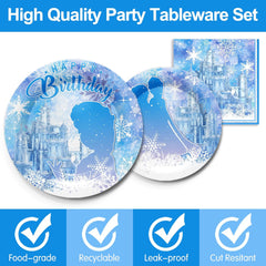 Frozen Birthday Party Supplies - Frozen Themed Tableware Decorations Include Dinner Plates, Cups, Napkins, Cutlery | 24 Guests