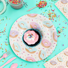 144 Piece Donut Grow up Party Supplies, Serves 24 Guests Disposable Sprinkle Paper Plates, Cocktail Napkins, Cups, Cutlery, Two Sweet Birthday Party Decorations