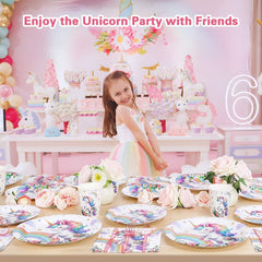 175Pcs Unicorn Birthday Decorations Plates Set,Unicorn Party Decorations Pastel Rainbow Plates Napkins Cups and Cutlery for 25 Guests