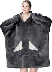 Wearable Blanket Hoodie, Oversized Sherpa Fleece Sweatshirt Blanket with Giant Hood Pocket and Sleeves for Adult, Warm & Cozy Grey Blanket Gifts for Women