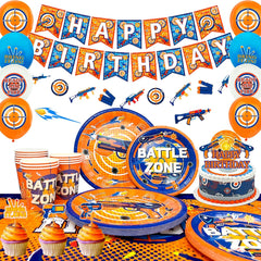 Dart War Birthday Decorations Tableware for 16 Guests, Dart War Party Supplies Plates Cups Napkins Tablecloth Dart War Balloons Banner Cake Topper Etc