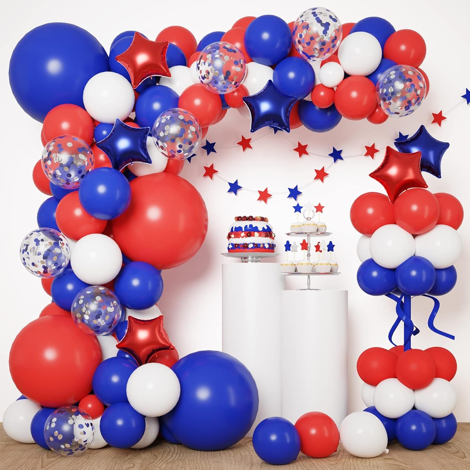 160Pcs Red White and Blue Balloons Garland Arch Kit, 4Th of July Balloons Patriotic Decorations, Birthday Wedding Nautical Patriotic Baseball Theme with Star Foil Balloons Decorations