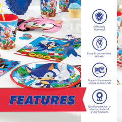 Sonic Birthday Party Decorations for 16 | Banner, Tablecloth, Plates and Napkins, Masks, Sticker | Sonic Party Decorations | Officially Licensed