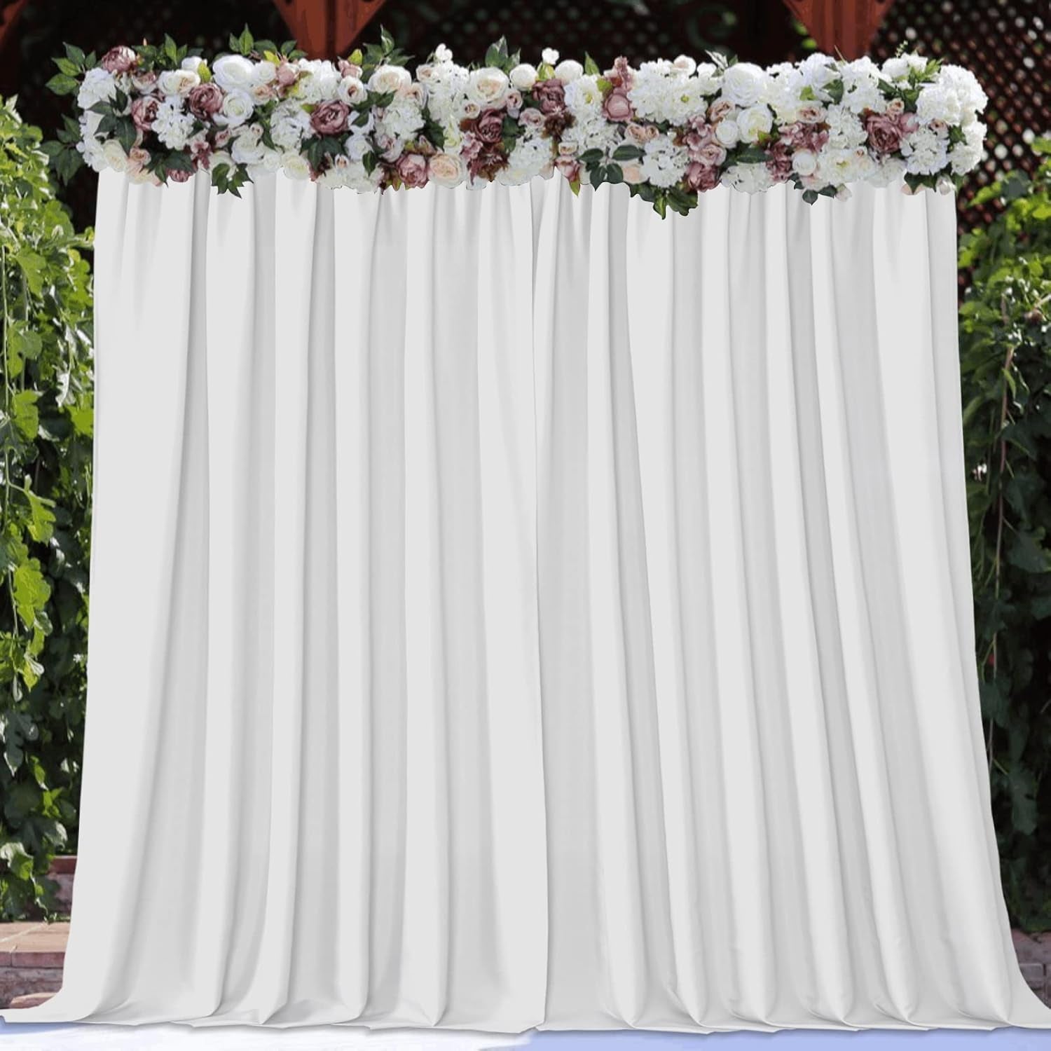 White Curtains Backdrop for Wedding Parties, Photo Backdrop Curtains for Wedding Decorations Birthday, Wrinkle Free Polyester 5Ft X 10Ft Fabric Drape 2 Panels with Rod Pockets