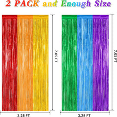 2 Pack Rainbow Backdrop Curtains, 3.28 FT X 7.05 FT Colofull Party Decorations, Metallic Tinsel Backdrop Fringe Curtains Party Streamer, Rainbow Party Supplies for Wedding Birthday Party Engagement