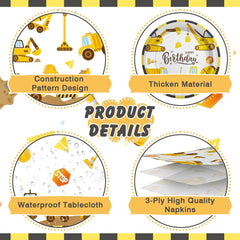 Construction Birthday Decorations, 170 Pcs Construction Birthday Party Supplies Including Banner, Plates, Cups, Napkins, Cutlery and Tablecloths, Serves 24