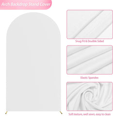 7.2FT Wedding Arch Cover Spandex Fitted Wedding Arch Stand Covers round Top Chiara Arch Backdrop Cover for Birthday Party Ceremony Banquet Decoration White (Cover 2.2M- White-A)