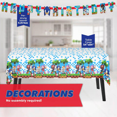 Sonic Birthday Party Decorations for 16 | Banner, Tablecloth, Plates and Napkins, Masks, Sticker | Sonic Party Decorations | Officially Licensed