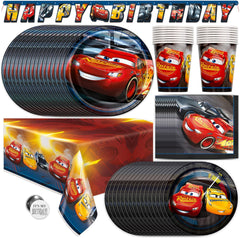 Disney Cars Birthday Decorations | Serves 16 Guests | Lightning Mcqueen Birthday Decorations Tablecloth, Banner, Plates, Napkins, Button | Officially Licensed