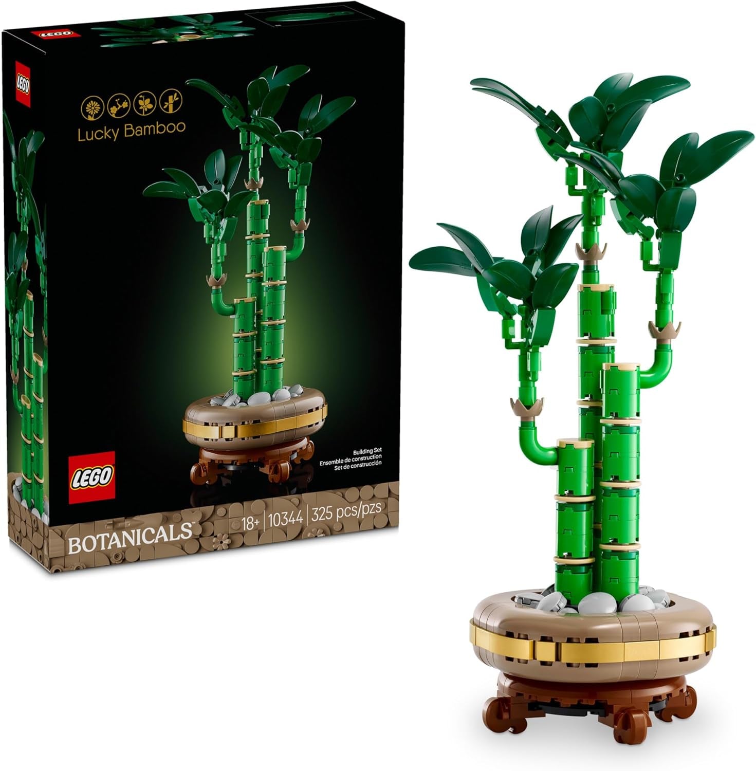 Botanicals Lucky Bamboo Building Set - Artificial Plant for Indoor Home Décor, Adults Ages 18+ - Fake Plant Decoration for Table, Desk, Office - Gift for Graduation - 10344