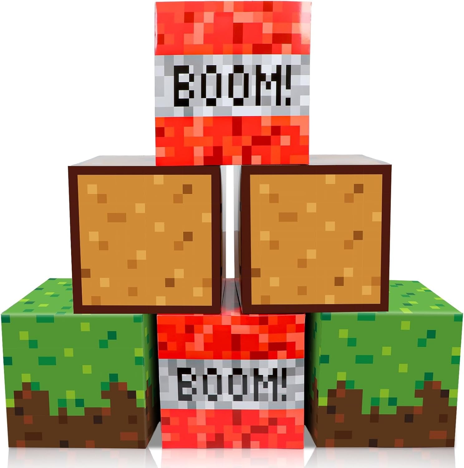 6Pieces Large Pixel Mine Party Boxes Pixel Video Game Party Decorations Pixel Miner Theme Birthday Party Supplies Pixel Miner Video Gaming Centerpieces Boxes for Kid Teen Gift Birthday Party Favor