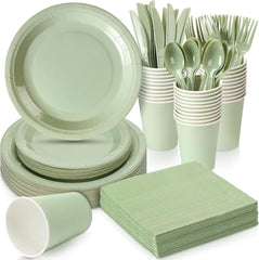 350 Pcs Bridal Shower Decorations Baby Shower Party Supplies Include Plates Cups and Napkins Sets with Plastic Forks Knives Spoons for Wedding Birthday (Sage)