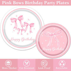 Pink Bow Birthday Party Supplies Serve 24, Coquette Birthday Decorations Include Bow Plates Napkins Cups Banner Tablecloth Cake Topper Balloons Bow Theme Tableware for Girls Bachelorette Decor