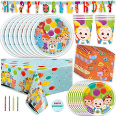 Cocomelon Party Supplies Set | Cocomelon Birthday Party Supplies and Decorations | Serves 16 Guests | with Banner, Table Cover, Plates, Napkins, Cups and Sticker