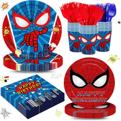 120Pcs Birthday Party Supplies Kids Paper Plates Napkins Cup Red Blue Forks Boys Birthday Party Decorations Disposable Tableware Set Serve 24 Guests