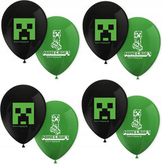 Minecraft Pack of 8 Party Balloons Diameter 21 Cm, Printed, Green, Black, Latex Balloons, Birthday, Decoration