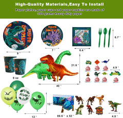 Dinosaur Birthday Party Supplies Kit for Boys, Dinosaur Party Decorations-20 Guest-Include Dino Plates Cups Napkins Banner Cutlery Balloon Tablecloth Straws Toppers
