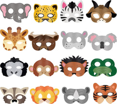 16 Pcs Safari Animal Masks for Kids Jungle Zoo Animals Cartoon Masks for Woodland Animal Theme Birthday Party Decorations