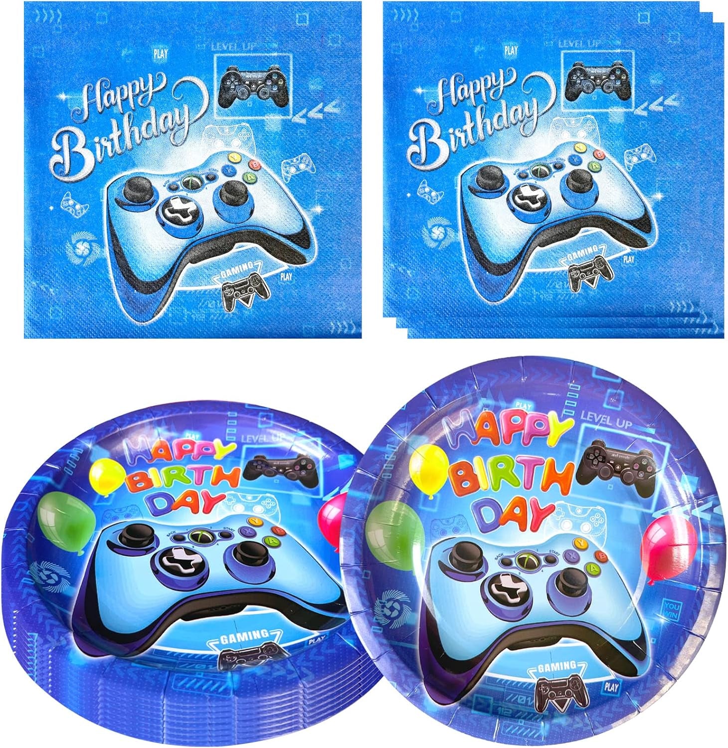 Video Game Birthday Party Supplies, 20 Plates and 20 Napkins, Video Game Theme Birthday Party Decorations for Boy Kids