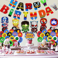 Avengers Birthday Decoration,Superhero Birthday Party Supplies,Marvel Birthday Banner,Superhero Balloons,Spiderman Toppers Cake Toppers,6 Pcs Avengers Large Foil Balloons for Kid'S Boy Girls
