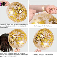 Black Gold Confetti Balloons 50 Pack - 12 Inch Gold White and Black Confetti Balloons with Ribbons for Graduation Birthday Wedding Party Decorations