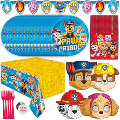 Paw Patrol Birthday Decorations | Paw Patrol Party Supplies | with Paw Patrol Tablecloth, Paw Patrol Plates, Napkins, Character Masks, Forks, Button | Serves 16 Guests