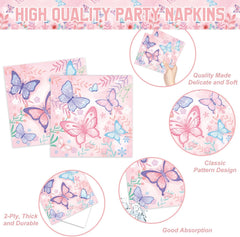 178 PCS Butterfly Birthday Party Supplies Disposable Paper Plates, Napkins, Cups, Cutlery, Tablecloth, Banner, and Hanging Swirl for Butterfly Birthday Decorations, Serves 25