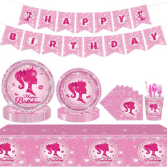 194 Pcs Pink Princess Party Supplies Kit for 24 Guests - Disposable Tableware Set with Plates Napkins Cups Cutlery Tablecloth & Banner, Ideal for Girls' Birthday Decorations
