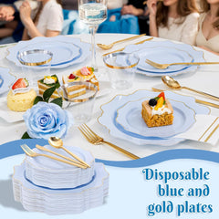 175Pcs Blue Plastic Plates - Heavy Duty Baby Blue Plates Disposable - 25Guests Plastic Dinnerware Ideal for Parties/Wedding/Baby Shower