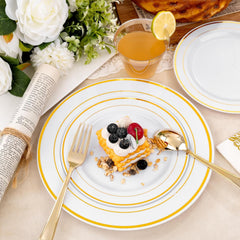 350PCS Gold Plastic Dinnerware Set - Gold Disposable Dinnerware for 50 Guests, Includes 50 Dinner Plates, 50 Dessert Plates, 50 Forks, 50 Knives, 50 Spoons, 50 Cups & 50 Napkins for Party