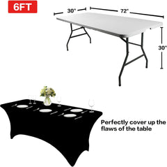 2 Pack 6FT Table Cloth for Rectangular Fitted Events Stretch Black Table Covers Washable Spandex Tablecloth Protector for Party, Wedding, Cocktail, Banquet, Festival